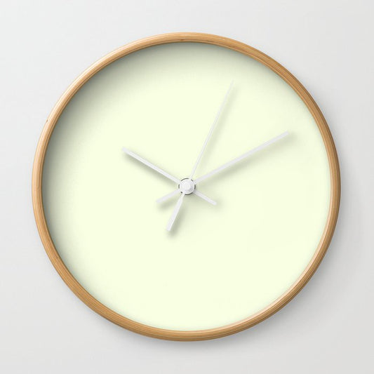 Pomelo White Solid Color Popular Hues Patternless Shades of White Collection Hex #f9ffe3 Wall Clock