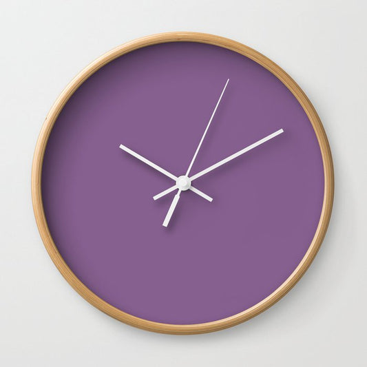 Pomp And Power Purple Solid Color Popular Hues Patternless Shades of Purple Collection - Hex #86608E Wall Clock
