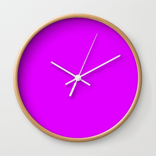 Psychedelic Purple Solid Color Popular Hues Patternless Shades of Magenta Collection Hex #df00ff Wall Clock