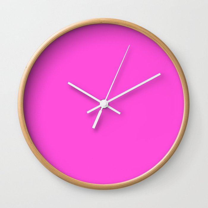 Purple Pizzazz Solid Color Popular Hues Patternless Shades of Magenta Collection Hex #fe4eda Wall Clock