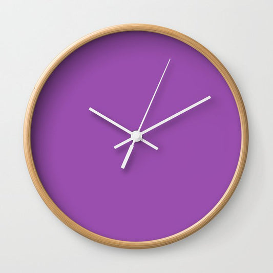 Purpureus Purple Solid Color Popular Hues Patternless Shades of Purple Collection - Hex #9A4EAE Wall Clock