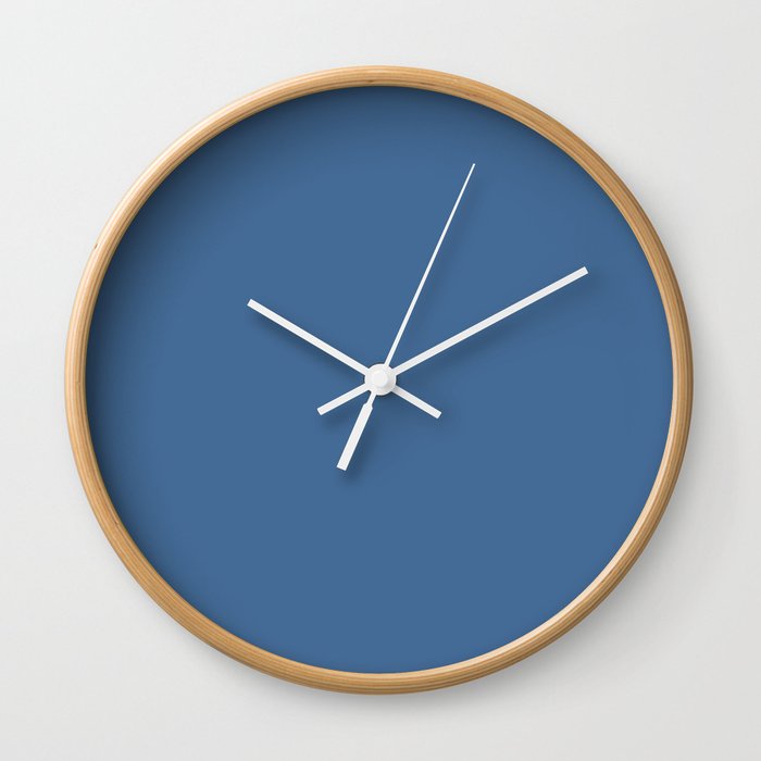 Queen Blue Solid Color Popular Hues Patternless Shades of Blue Collection - Hex #436B95 Wall Clock