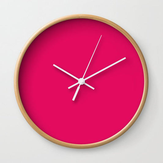 Raspberry Pink Solid Color Popular Hues - Patternless Shades of Pink Collection - Hex Value #E30B5D Wall Clock