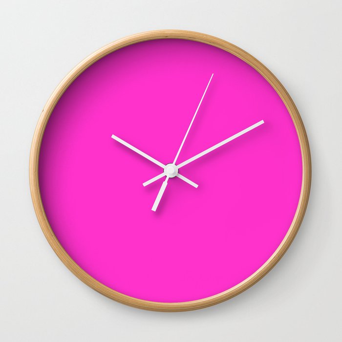 Razzle Dazzle Pink Solid Color Popular Hues - Patternless Shades of Pink Collection - Hex #FF33CC Wall Clock
