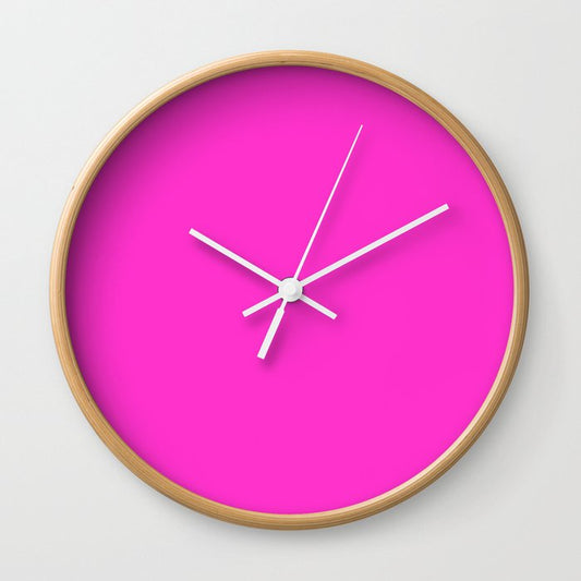 Razzle Dazzle Pink Solid Color Popular Hues - Patternless Shades of Pink Collection - Hex #FF33CC Wall Clock
