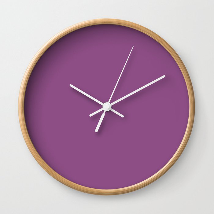 Razzmic Berry Purple Solid Color Popular Hues Patternless Shades of Purple Collection - Hex #8D4E85 Wall Clock