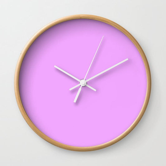 Rich Brilliant Lavender Purple Solid Color Popular Hues Patternless Shades of Magenta Hex #f1a7fe Wall Clock