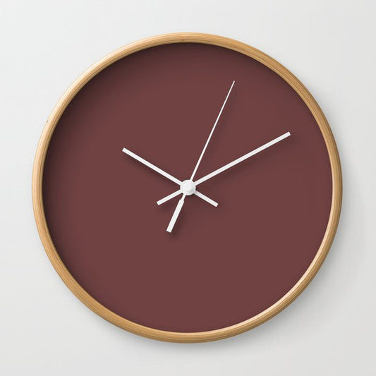Roast Coffee Brown Red Solid Color Popular Hues Patternless Shades of Black Collection Hex #704241 Wall Clock