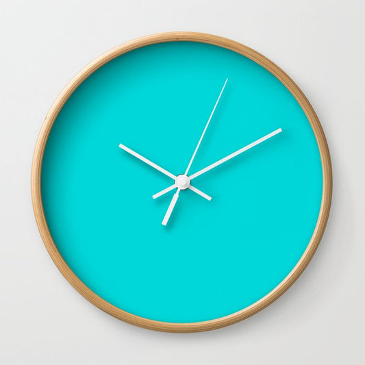 Robbin’s Egg Blue Solid Color Popular Hues Patternless Shades of Blue Collection - Hex #00D8D8 Wall Clock