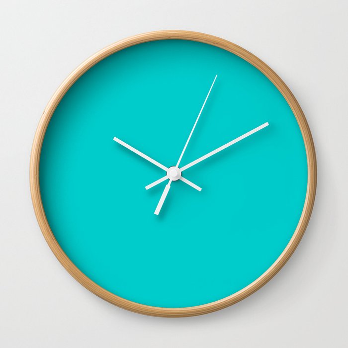 Robin Egg Blue Solid Color Popular Hues Patternless Shades of Cyan Collection Hex #00cccc Wall Clock