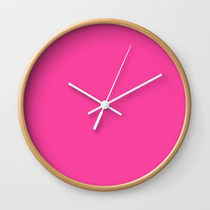 Rose Bonbon Pink Solid Color Popular Hues - Patternless Shades of Pink Collection - Hex #F9429E Wall Clock
