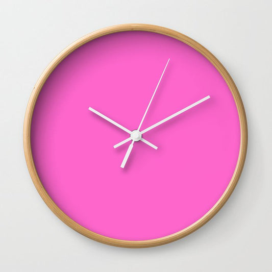 Rose Pink Solid Color Popular Hues - Patternless Shades of Pink Collection - Hex Value #FF66CC Wall Clock