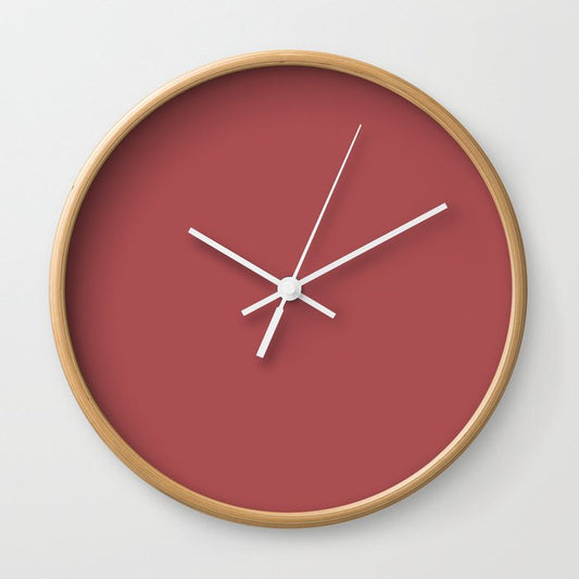 Rose Vale Muted Mid-tone Red Solid Color Popular Hues Patternless Shades of Maroon - Hex #ab4e52 Wall Clock
