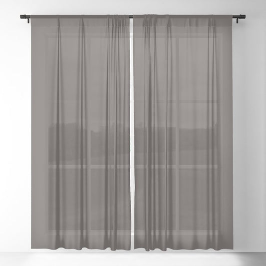 Ultra Dark Merlot Gray - Grey Solid Color Pairs PPG Dark Granite PPG1005-7 - All One Single Shade Sheer Curtain