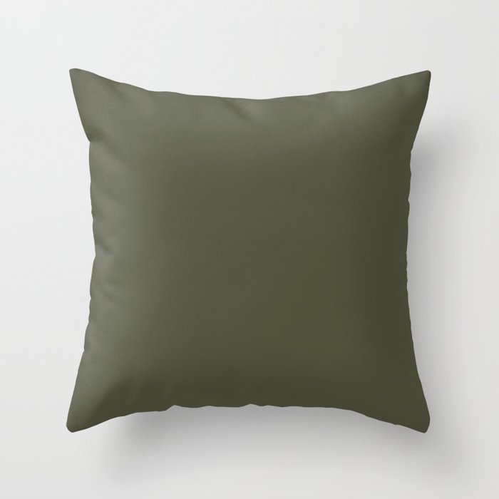 Undisturbed Nature Dark Olive Green Solid Color Matches Sherwin Williams Secret Garden SW 6181 Throw Pillow