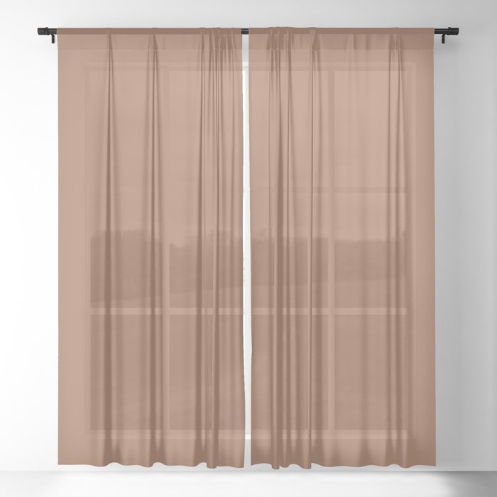 Warm Earthy Brown Solid Color Pairs PPG Foxfire Brown PPG1069-6 - All One Single Shade Hue Colour Sheer Curtain
